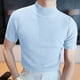 thumbnail image 2 of Camiseta de manga corta con cuello alto de punto para hombre - Diseño plisado de color liso, poliéster, informal/casual, lavable a máquina, 2 of 5