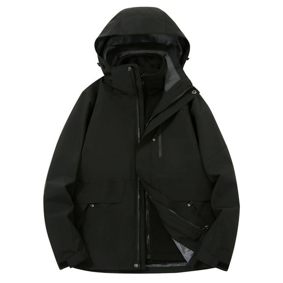 Christmas! Ohufall Trench For Women Detachable Cap And Windproof Thick Three-in-one Jacket Outdoor Sports Warm Jacket