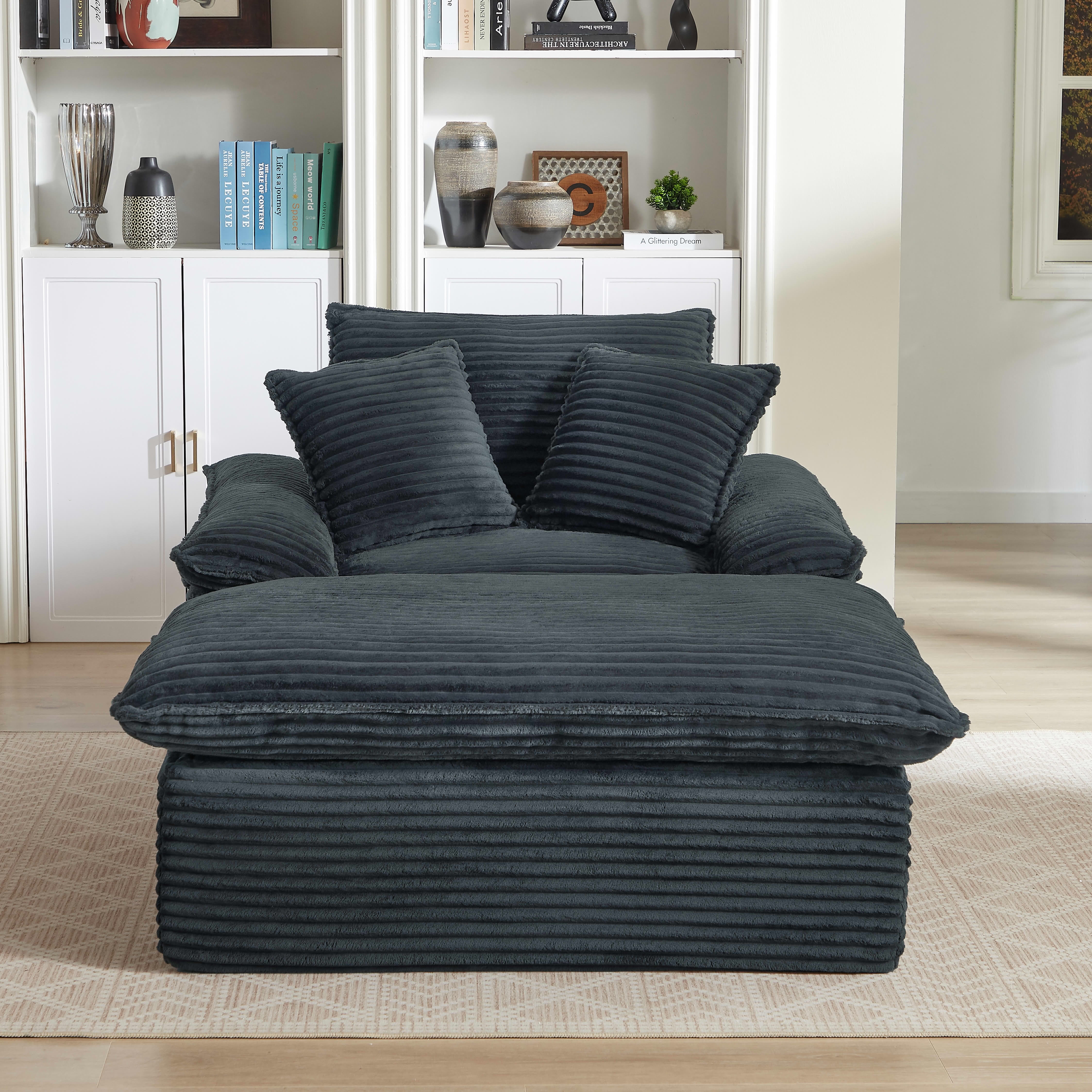 MAYEERTY Corduroy Modular Sofa, Oversized Single Chaise Lounge with Activity Footrest for Apartment, 52" Dark Gray