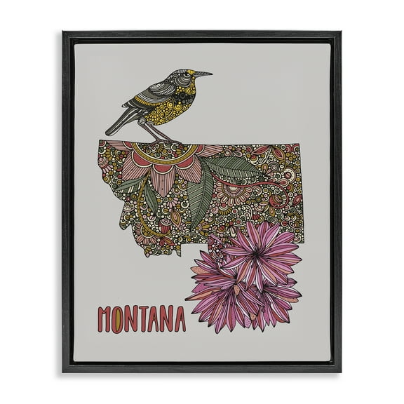 Stupell Industries Floral Montana State Botanical & Floral Painting Black Floater Framed Art Print Wall Art, 17 x 21