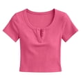 thumbnail image 4 of Miluxas Girls' Ribbed Henley Crop Top - Short Sleeve Fitted T-Shirt, Casual Button Neck Tee for Kids, School, Playdates, Casual Outings & Everyday Wear Hot Pink 9 Years, 4 of 7