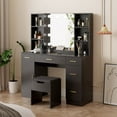 thumbnail image 1 of Vanity Desk with 3 Color Lights,Makeup Vanity Brightness Adjustable, Table Set Dressing Table with 5 Drawers ,6 Open Shelves & 1 Cabinets and Multiple Shelves for Adult, 1 of 1
