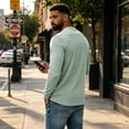 thumbnail image 5 of Resicozy Mens Henley Shirts Long Sleeve Casual T-Shirt Basic Lightweight Pullover Tees Mint Green L, 5 of 7