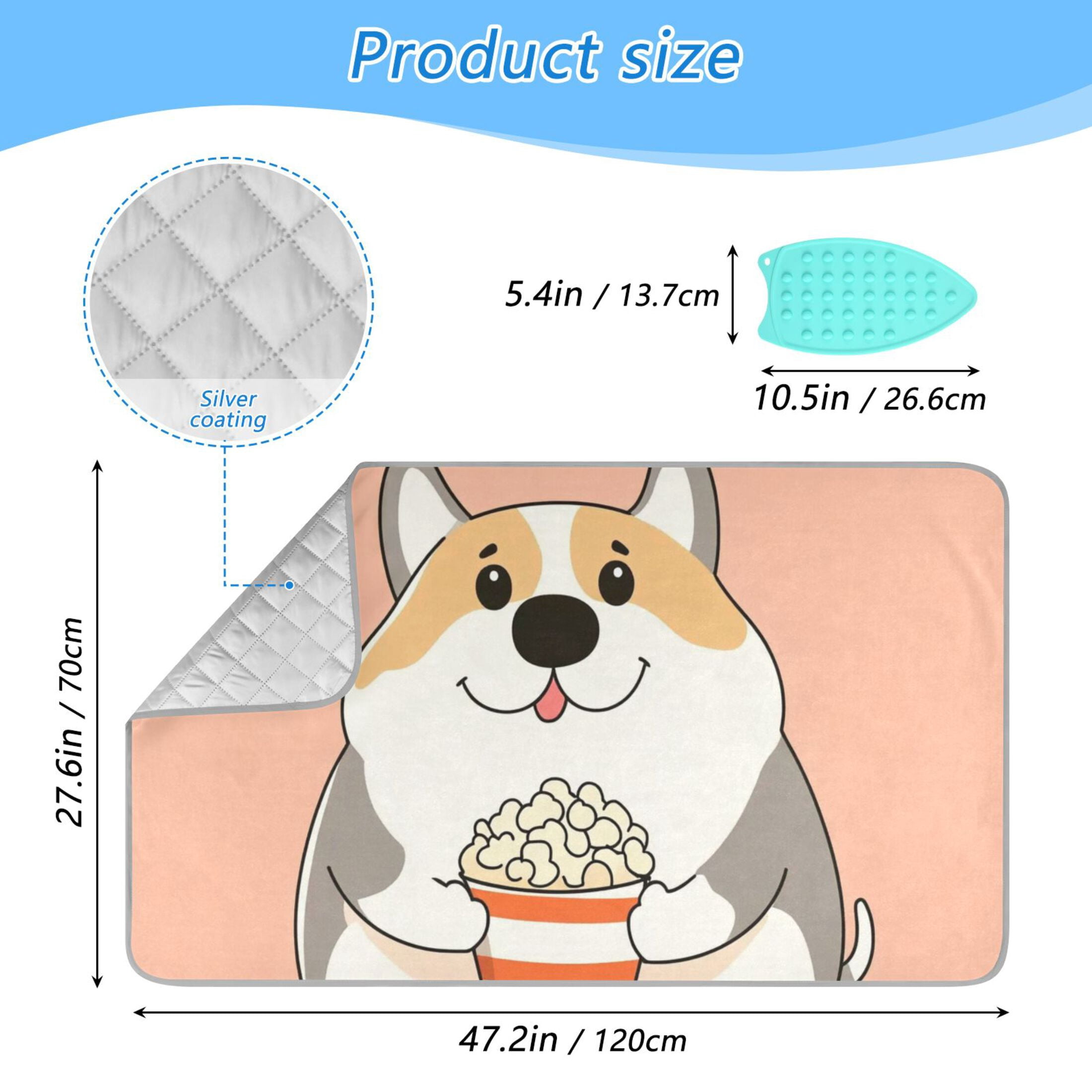 Cute Dog with Popcorn Ironing Mat Blanket for Table Top Travel Portable Ironing Board Pad 47.2x27.6 Inch
