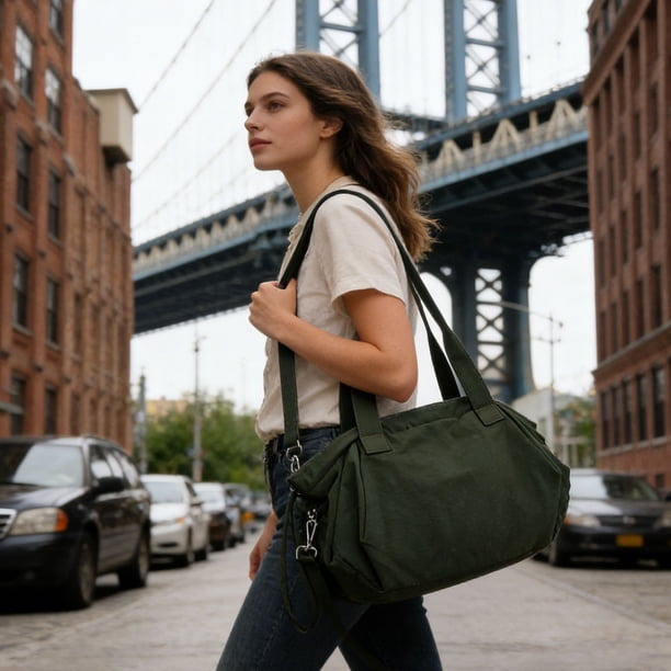 Bolso Tote de Lona para Mujer con Cierre de Cordón, Correa de Hombro Ajustable, Uso Diario y Viaje Casual, 38 x 23 x 18 cm