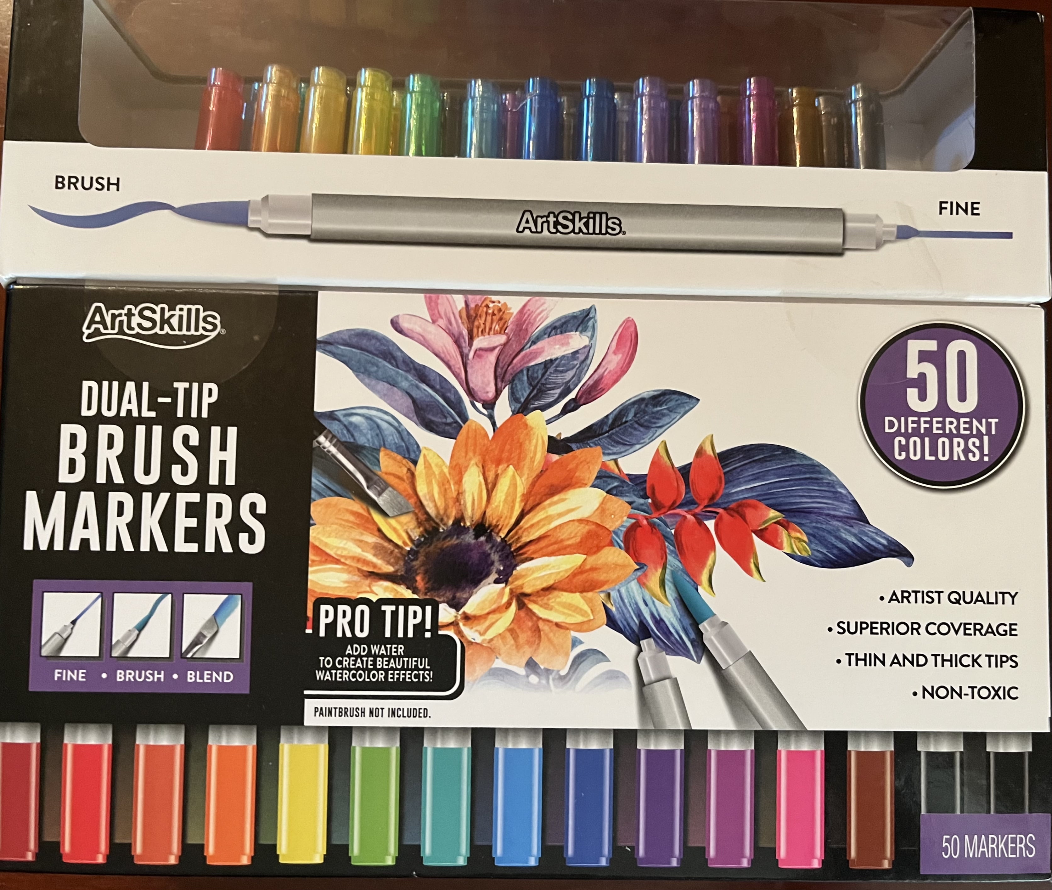 ArtSkills Dual Tip Brush Markers Pen Set, 50 Colors