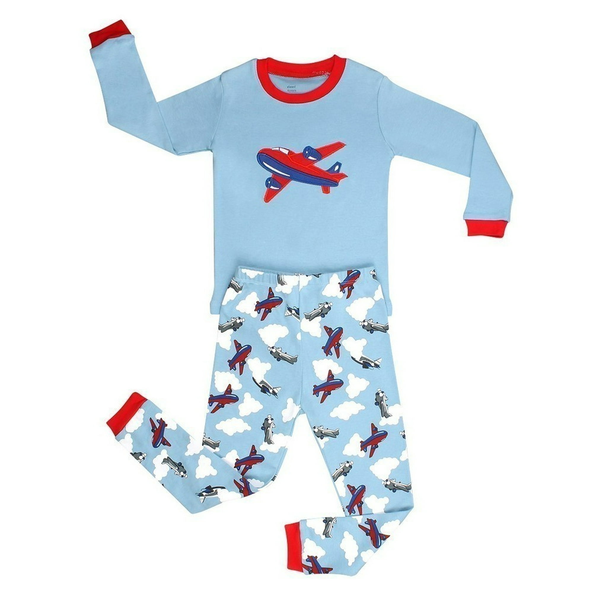 Elowel Boys Airplane 2 Piece Kids Pajamas Set 100 Cotton Size2Y 12Y 4t Red Walmart