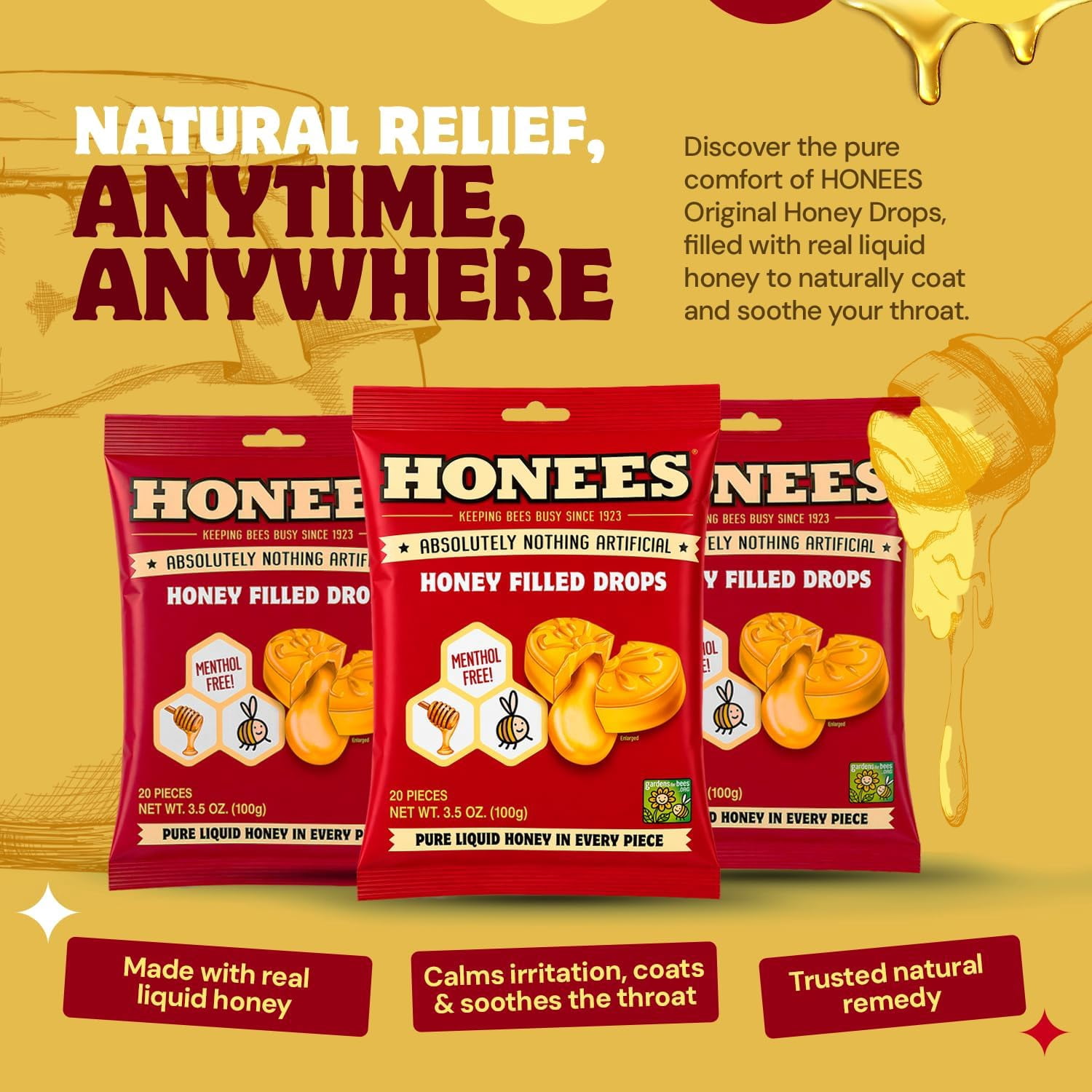 (Pack Of 12) Honees Lozenges Menthol Free 20 Pieces