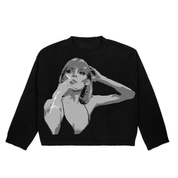 Suéter de cuello redondo de moda europea y americana de otoño e invierno con suéter con estampado de pulóver, top suelto de manga larga