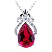 DEVUGGO 6.15 Carat TCW Luxury Peart cut Gemstone Created Ruby 925 Sterling Silver Necklace Pendant with free 18 Chain