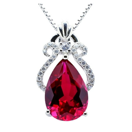 - 6.15 Carat TCW Luxury Peart cut Gemstone Created Ruby 925 Sterling Silver Necklace Pendant with free 18 Chain