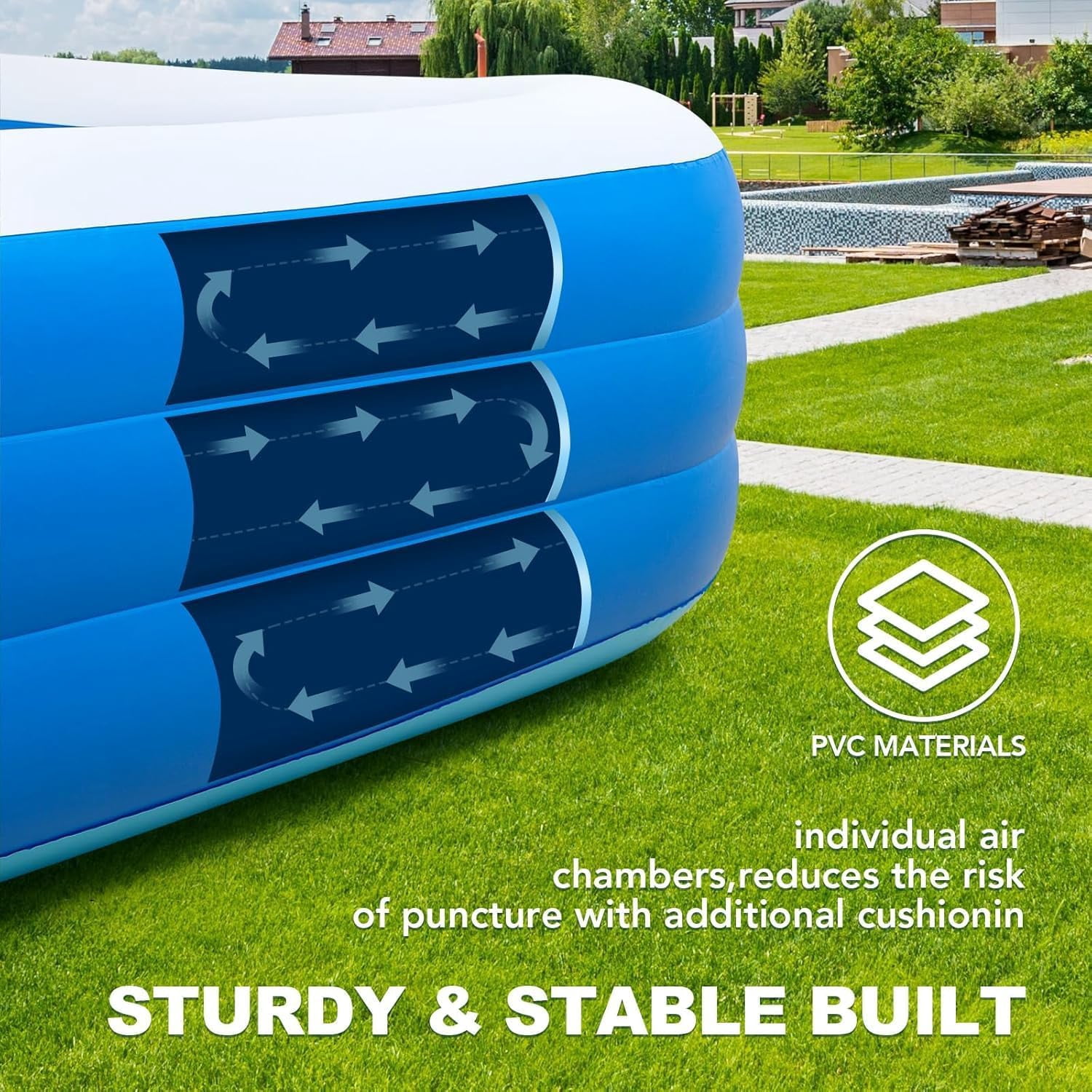 Inflatable Swimming Pools with Pump, Oversized Thickened Blow up Kiddie Pool for Kids, Toddlers and Adults, Above Ground Swimming Pool for Outdoor, Garden, Backyard, Water Party-Plain