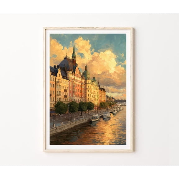 Stockholm Sweden Waterfront City Sunset Wall Art Home Decor