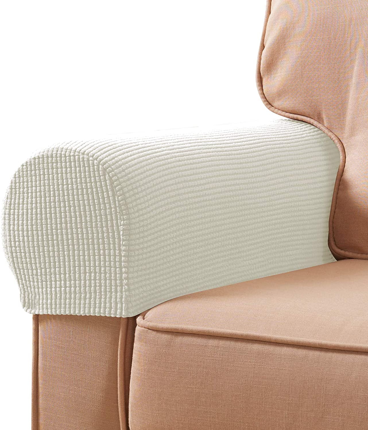 Beige Yours Bath 2Pcs Armrest Covers Spandex Stretch Fabric Waterproof Arm Caps Anti-Slip Furniture Protector Slipcovers for Armchairs Sofa Couches Recliner 
