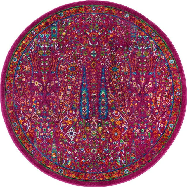 Unique Loom Calypso Tapis Surteint 5' 3 x 5' 3 Ronde Fuchsia/or