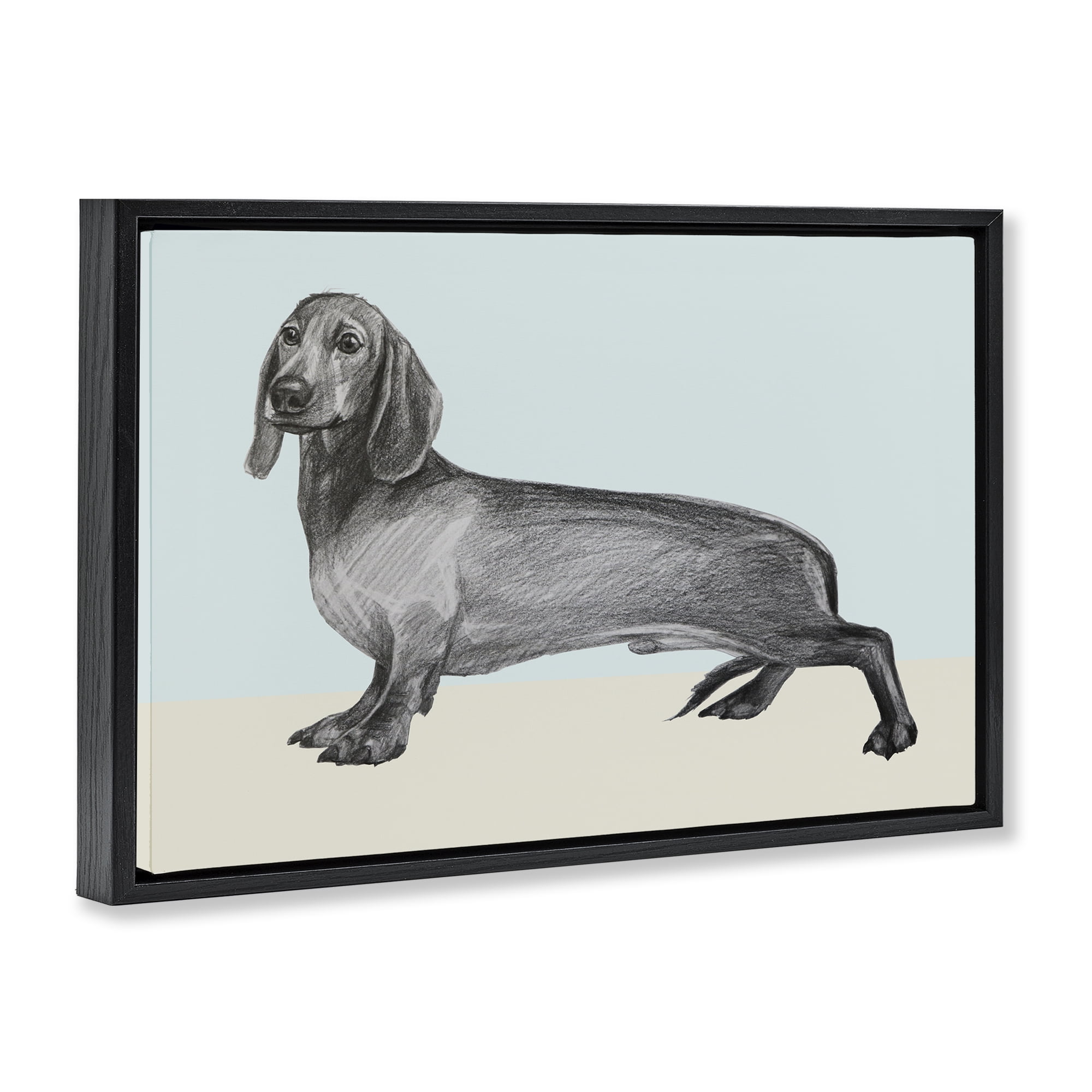 Stupell Industries Sketched Dachshund on Blue Black Framed Floater Canvas Wall Art, design by Violeta Vollmer