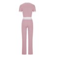 thumbnail image 4 of Camisas de Manga Corta para las Mujeres Fallow Blusa de Color Sólido con Set de Pantalones de Bolsillo, Cuerda de Dibujo de Cintura Elástica para el Uso Casual de Verano, 4 of 4