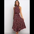 thumbnail image 4 of Vestido Bohemio de Verano para Mujer, Sin Mangas, con Estampado de Lunares, Cuello Halter, Volantes, Dobladillo y Cinturón Negro y Rojo L, 4 of 7