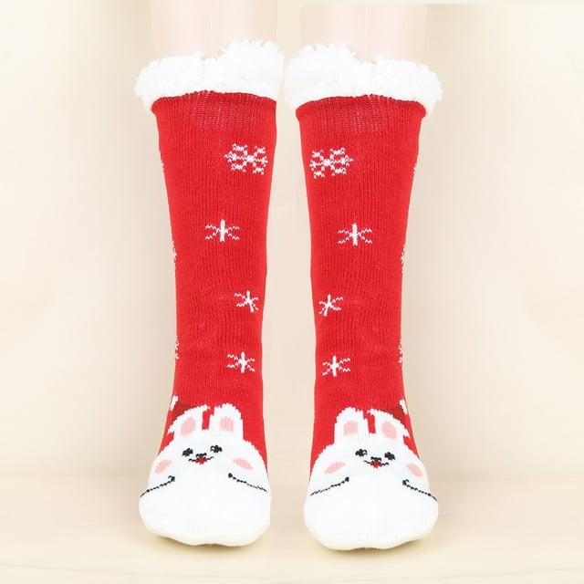 Beige Stockings Winter Christmas Anti Fleece Thickened Lamb Wool Socks Slippers Socks