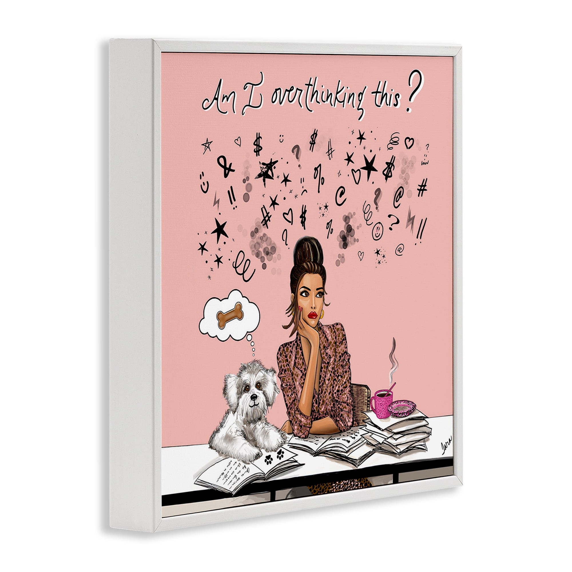 Stupell Industries Overthinking Reflection with Puppy White Framed Giclee Art, design by Tara Boone