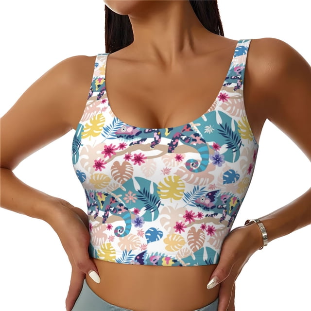 Balery Colorful Chameleons Sujetadores deportivos con espalda cruzada para mujer, acolchados, sin costuras, de alto impacto, ideales para yoga, gimnasio, entrenamiento y fitness.-X-Large