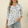 thumbnail image 4 of Womens Tops Plus Size 3/4 Sleeve V-neck Floral Print Casual T-shirt White M, 4 of 6