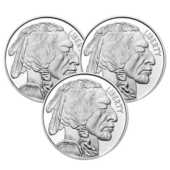 Collectible Lot of 3 - 1 Troy oz Sunshine Mint Buffalo .999 Silver Round Mint Mark SI