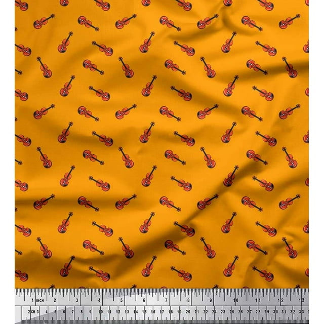 Soimoi Cotton Duck Fabric Guitar Musical Instrument Print Fabric by Yard 56 Inch Wide