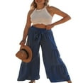 thumbnail image 2 of JUNWELL Women Linen Palazzo Lounge Pants High Waist Wide Leg Pants Summer Boho Beach Hippie Pants, 2 of 6