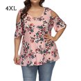 thumbnail image 1 of Camisa de mujer Blusa estampada con hombros descubiertos y manga corta con cuello en V, Rosa, 4XL Monstrate AP002468-04, 1 of 5