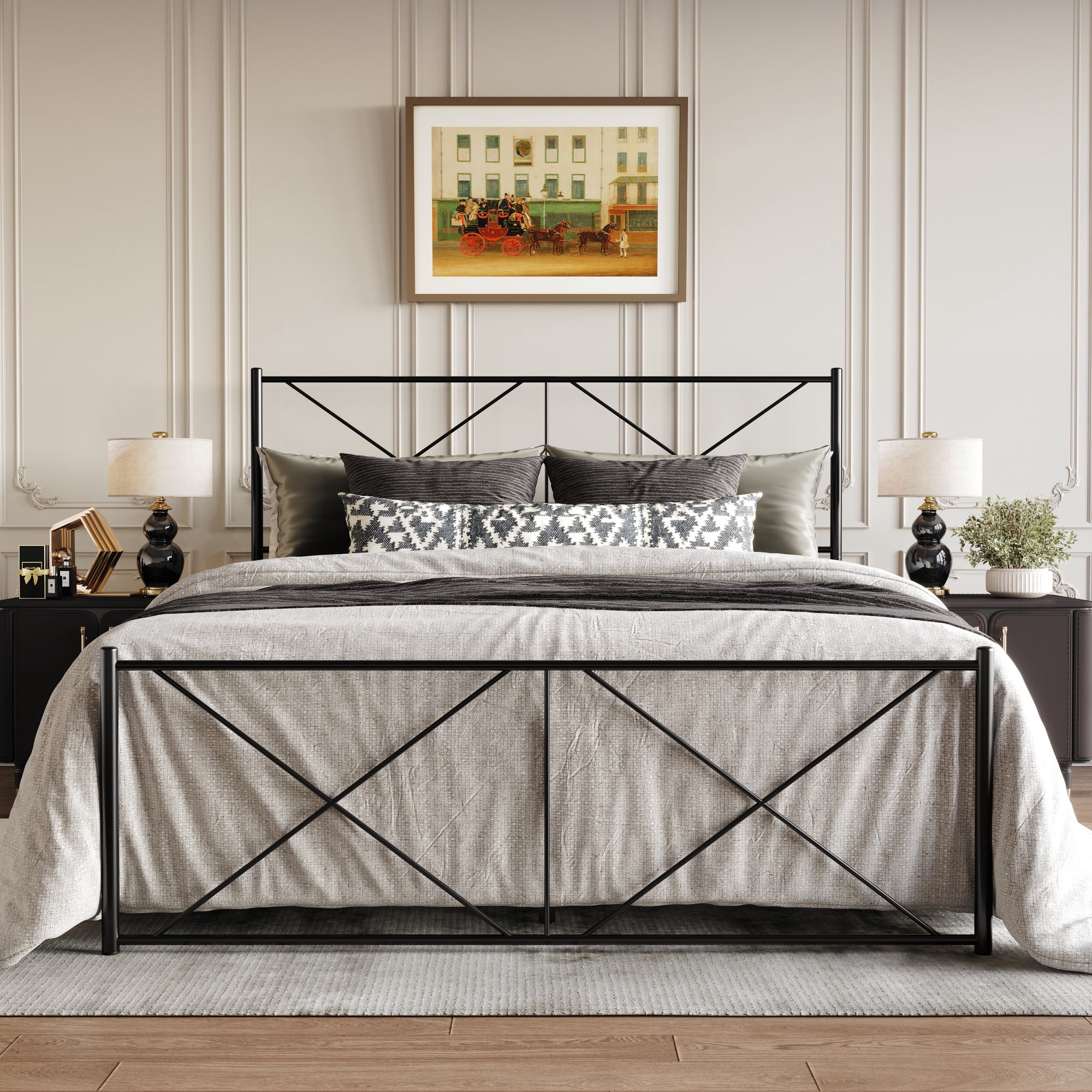 Home Design Sturgis Queen Metal Bed Frame For Adult Bedroom Black