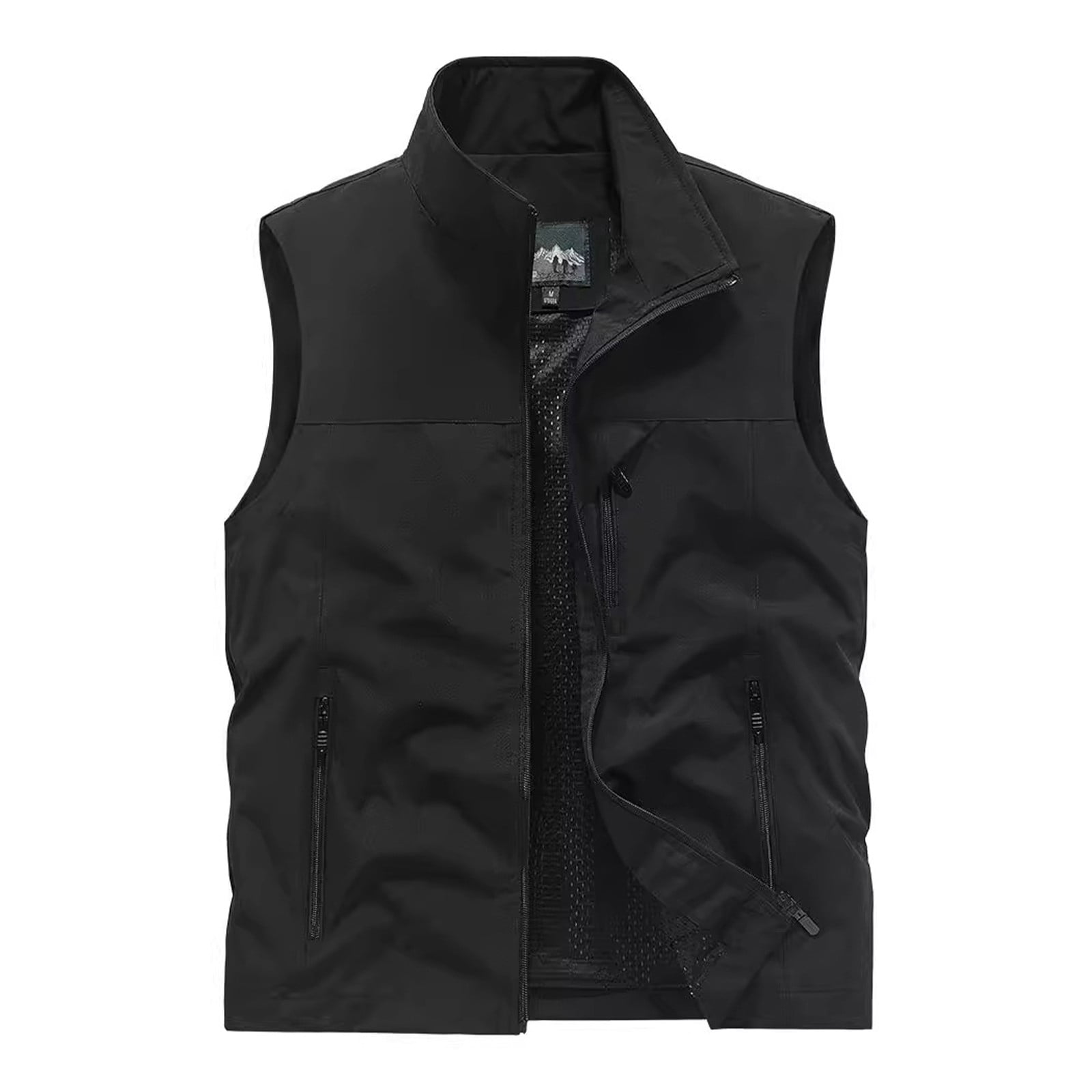 Men's Windproof Lightweight Golf Vest Softshell Sleeveless Jacket with Pockets for Running Hiking Sports Spring Fall,Black,L