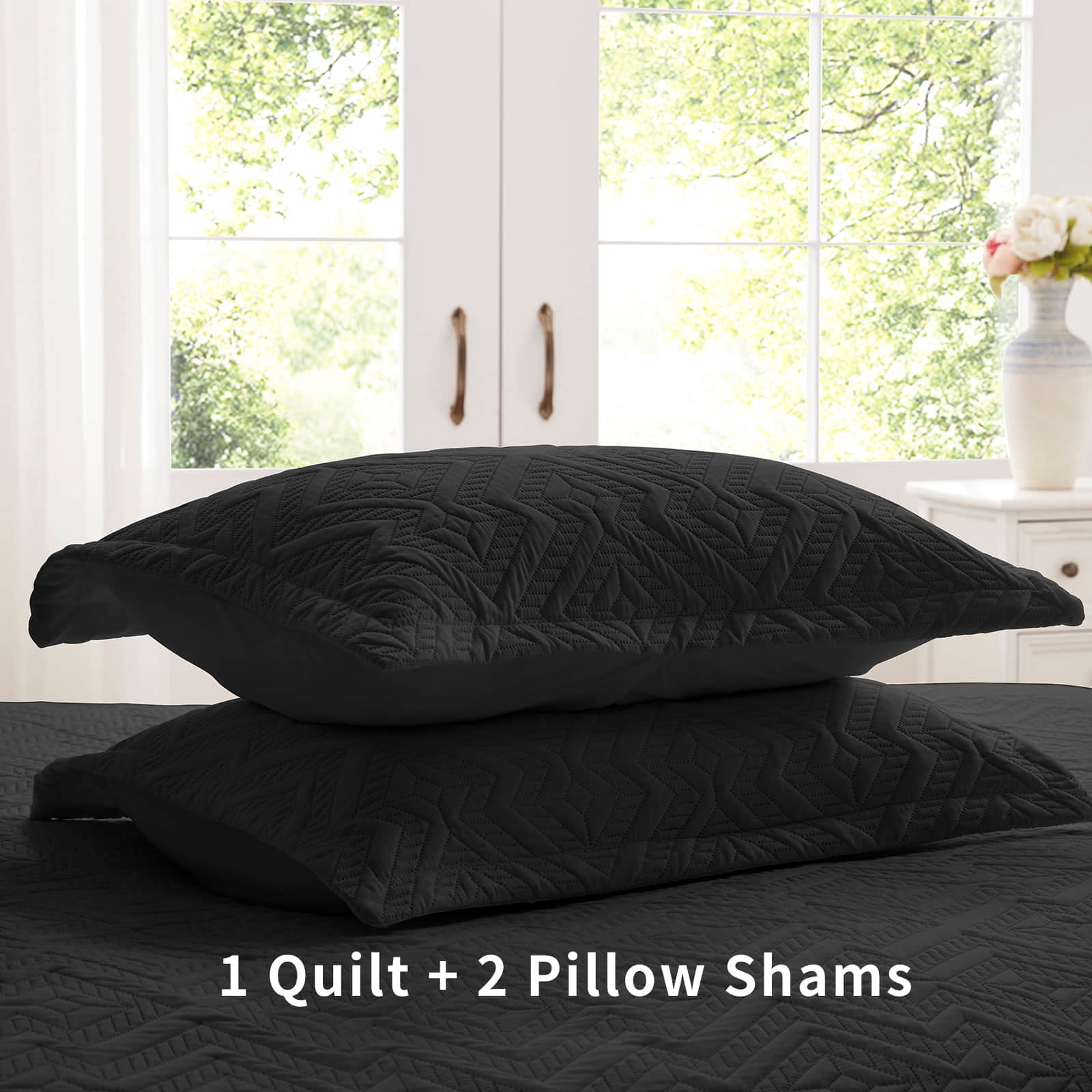 Quilt Set King Size 3 Pieces, Lightweight Black Bedspread-98''x106'', Soft Microfiber Summer Quilt/Coverlet,Luxurious Warm Bedding Sets for All Seasons (Includes 1 Quilt, 2 Shams)