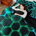 thumbnail image 4 of Castle Fairy Neon Honeycomb Boy Bedding Comforter Set,Gradient Hexagon King Bedding Sets, 4 of 8