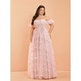thumbnail image 3 of Plus Size Off Shoulder Floral Embroidered Tulle Maxi Wedding Dress Pink, 3 of 13