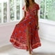 thumbnail image 2 of Vestido largo de manga corta con cuello en V profundo y abertura lateral de verano bohemio para mujer con cinturón Fridja nalpqowj28642, 2 of 9
