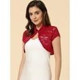 thumbnail image 2 of Cárdigan de encaje para mujer, cuello alto, corto, elegante, encogimiento de hombros Rojo L, 2 of 6