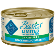 Blue Buffalo Basics Limited Ingredient Diet Grain Free, Natural Adult Wet Cat Food, Indoor Fish, 3-oz cans