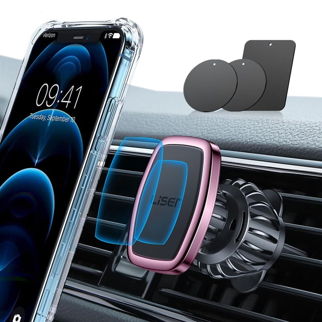 Soporte para teléfono LISEN para coche, ultramagnético, 6 imanes fuertes, color rosa