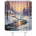 thumbnail image 3 of Winter Snow Scene Shower Curtain Forest Cabin Farmhouse Sunset Sunrise Christmas Snowy Stream River Rustic Nature Country Lodge Bathroom Curtain Set Polyester Fabric Hooks-60"W x 72"L (Pack of 1), 3 of 5