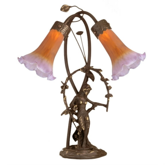 17"H Trellis Girl Lily Amber and Purple 2 LT Accent Lamp