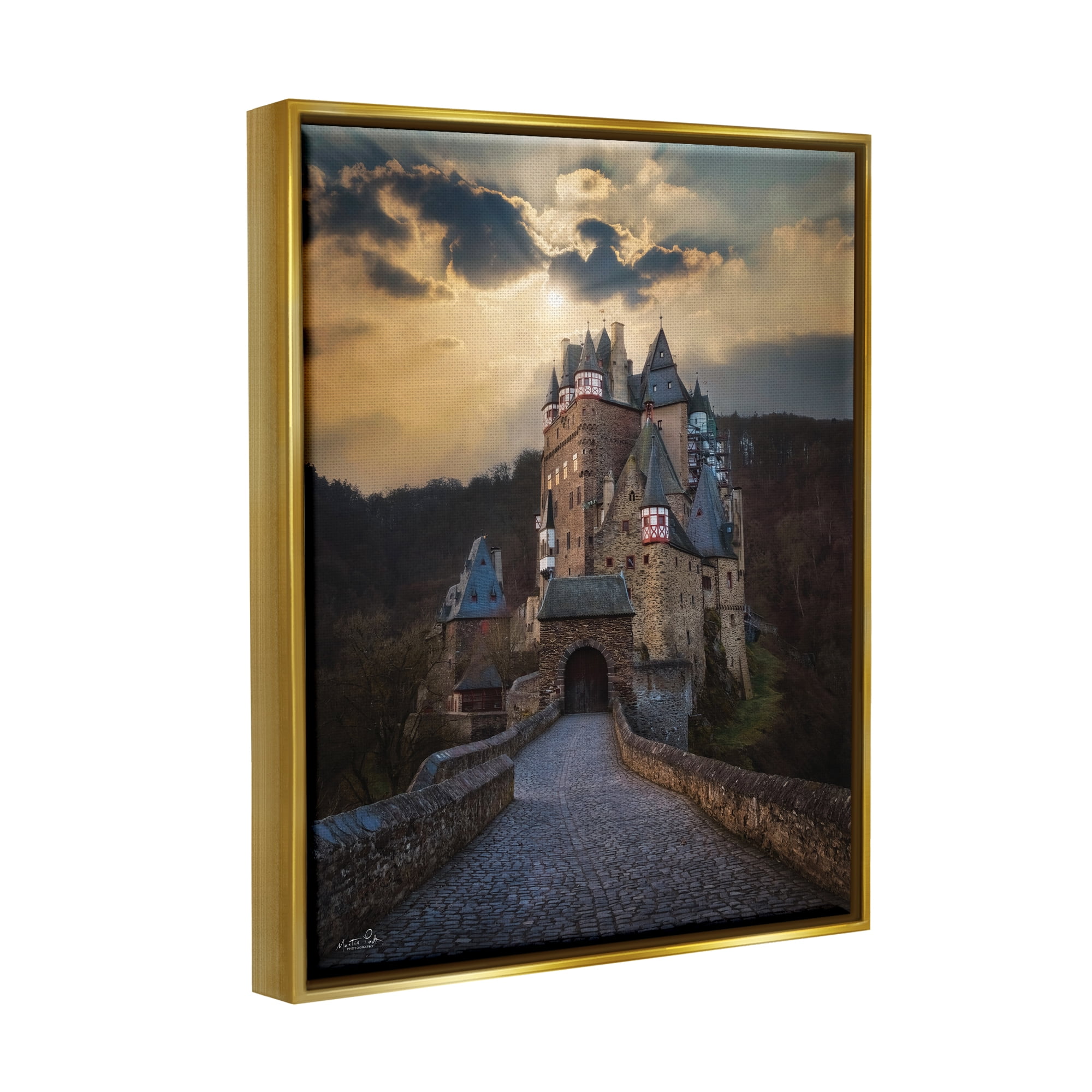 Stupell Eltz Castle Path Sun Rays Photography Landscape Photography Gold Floater Framed Art Print Wall Art