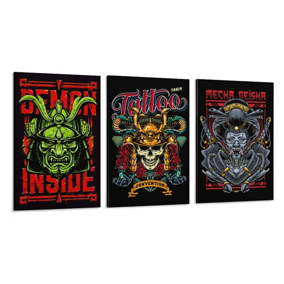 3 Piece Samurai Canvas Wall Art For Living Room Wall Decorations For BedroomLandscape Painting Modern Home Decor Stretched And Framed Ready To Hang Pictures 16x24 inch 3pcs