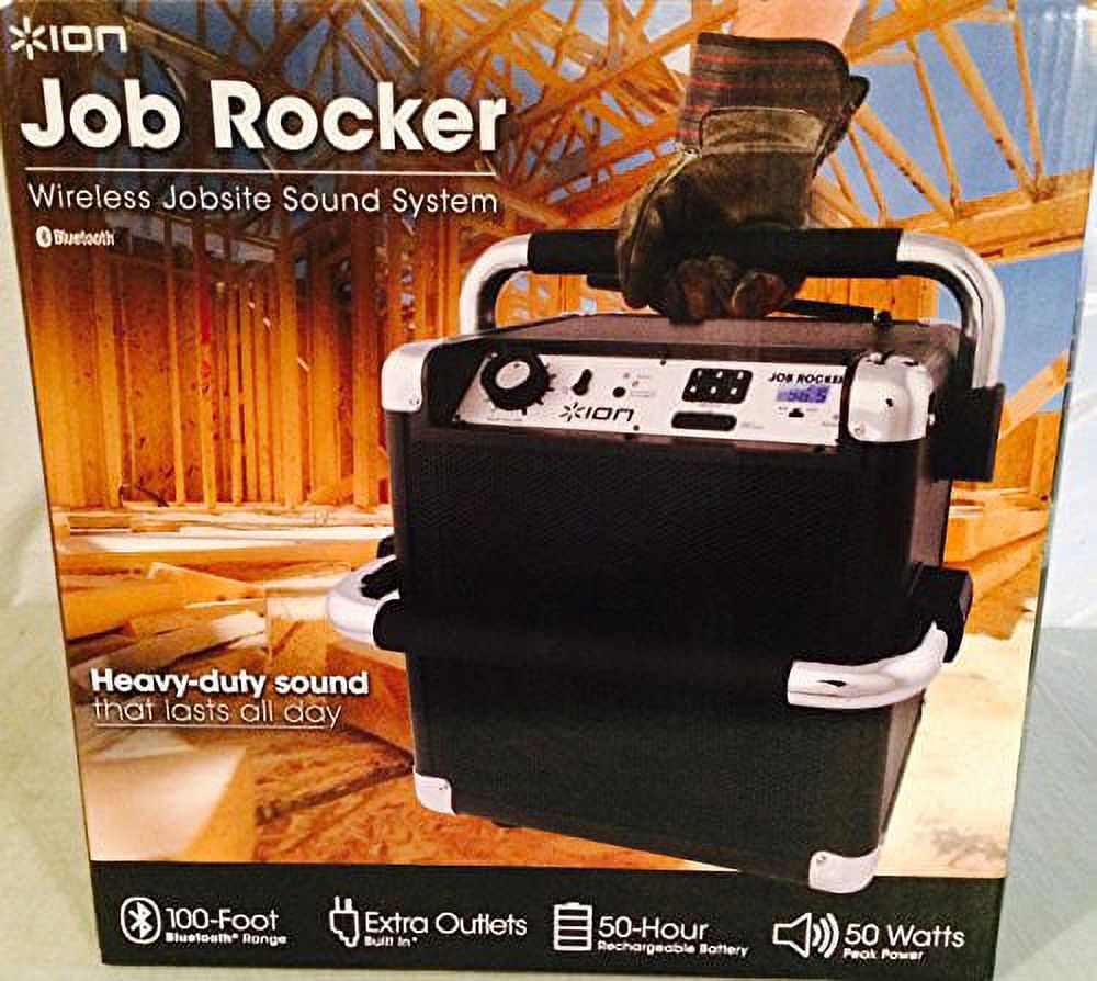 ION Audio Job Rocker Plus | Portable Heavy-Duty Jobsite Bluetooth Speaker System with AM/FM Radio + Mic Input (Black)