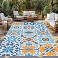 thumbnail image 2 of Blue Mediterranean Outdoor Rug for Patio/Deck/Porch, Non-Slip Large Area Rug 5 x 7 Ft, Vintage Moroccan Tiles Texture Indoor Outdoor Rugs Washable Area Rugs, Reversible Camping Rug Carpet Runner, 2 of 8