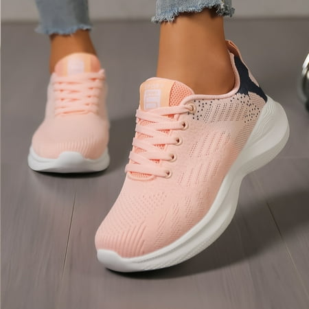

Outdoor Soft Sole Flying Woven Sneakers Breathable Lace-Up Running Shoes Women‘s Footwear