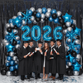 thumbnail image 2 of PMU 12 Pc Set Graduation Decorations | Number Balloons 2026 Royal Blue with Black Curtain Backdrop and Star Mylar | 2026 Graduation Party Decorations | Party Supplies, 2 of 6