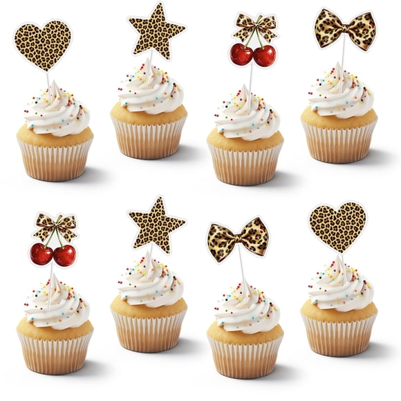 Decoradores para cupcakes CYUXING de 48 piezas con toppers estampado leopardo