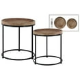 thumbnail image 2 of Wood Round Nesting Accent Table with 3 Metal Legs Set of Two Natural Wood Finish Beige, 2 of 2