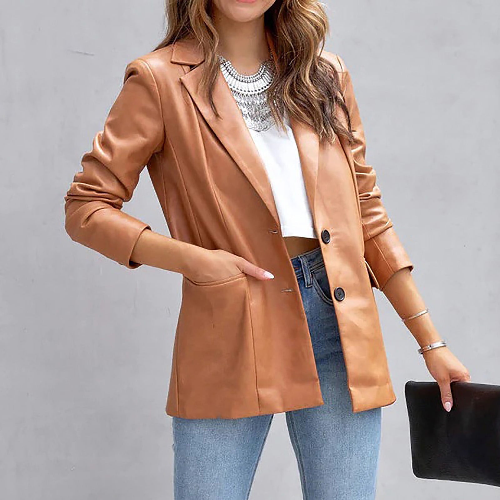 Blazer leather jacket womens sales
